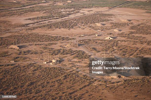 aerial view of unknown iraqi installations in northern iraq. - iraq tikrit stock pictures, royalty-free photos & images