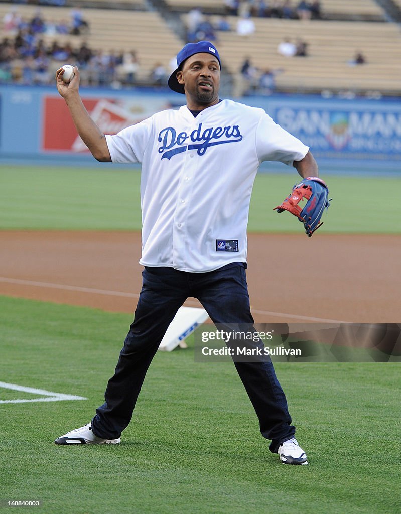 Actor Mike Epps Throws Out The First Pitch At Dodger Stadium