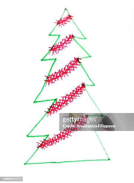 christmas tree with tinsel line illustration