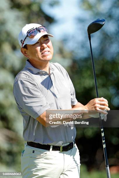 Charlie Wi of the United States plays his tee shot on the fourth hole during the final round of the Sanford International at Minnehaha Country Club...