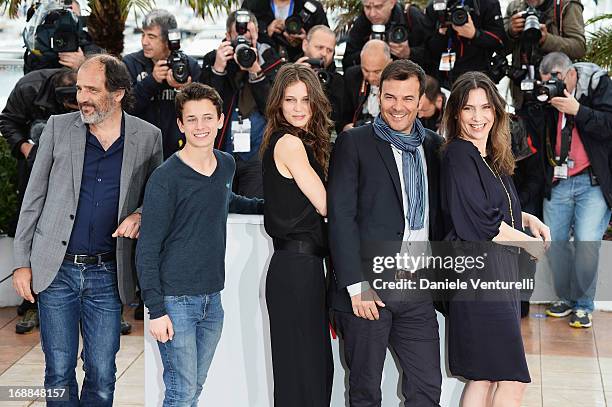 Actors Frederic Pierrot, Fantin Ravat, Marine Vacth, director Francois Ozon and actress Geraldine Pailhas attend the photocall for 'Jeune & Jolie'...