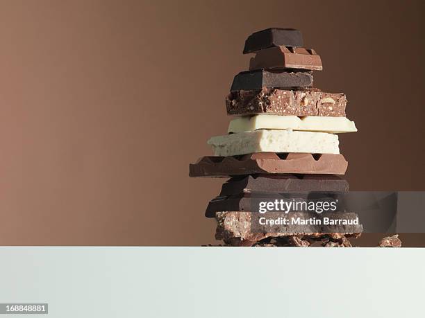 stack of chocolate bars - chocolate stockfoto's en -beelden