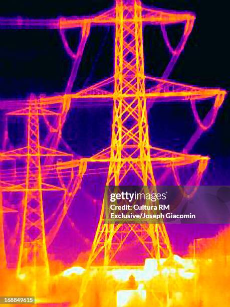 thermal image of electrical towers - glow rm fotografías e imágenes de stock