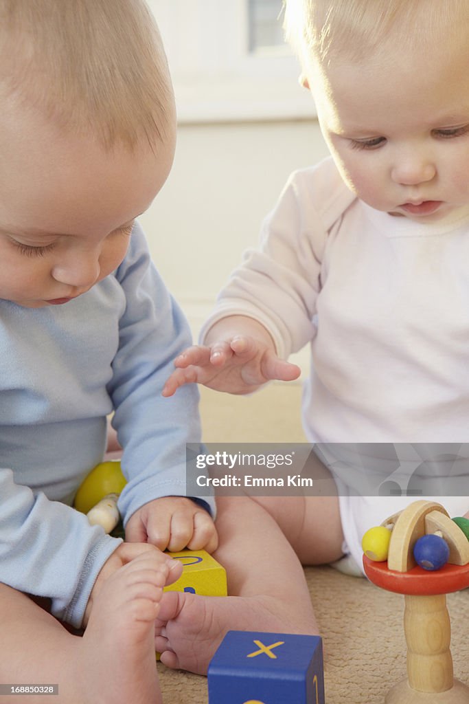 Babies playing with toys together