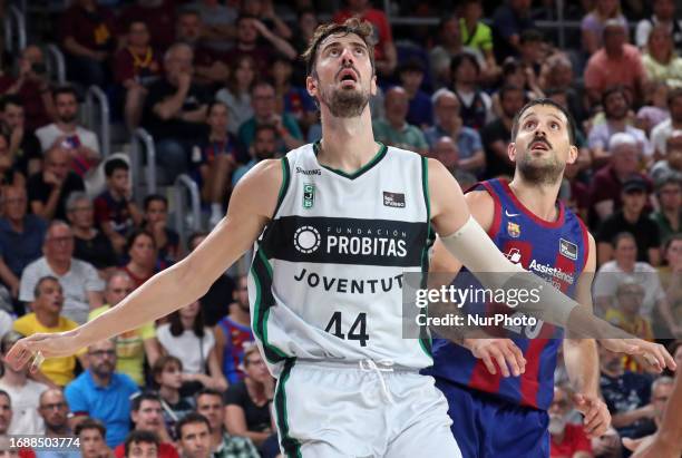 Ante Tomic and Nicolas Laprovittola during the match between FC Barcelona and Club Joventut Badalona, corresponding to the week 1 of the Liga Endesa,...