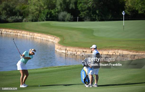 Anna Nordqvist of team Europe plays a shot during practice prior to the The Solheim Cup at Finca Cortesin Golf Club on September 18, 2023 in Casares,...