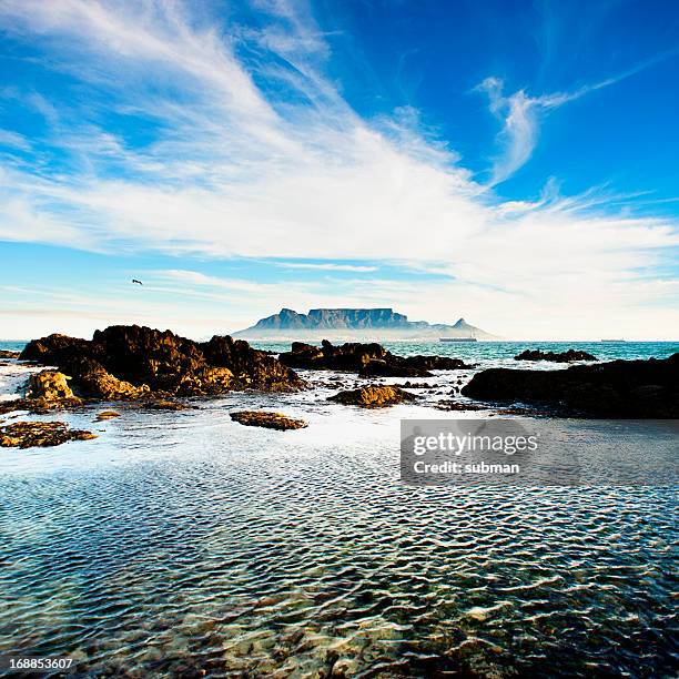 view of table mountain - table mountain sunset stock pictures, royalty-free photos & images
