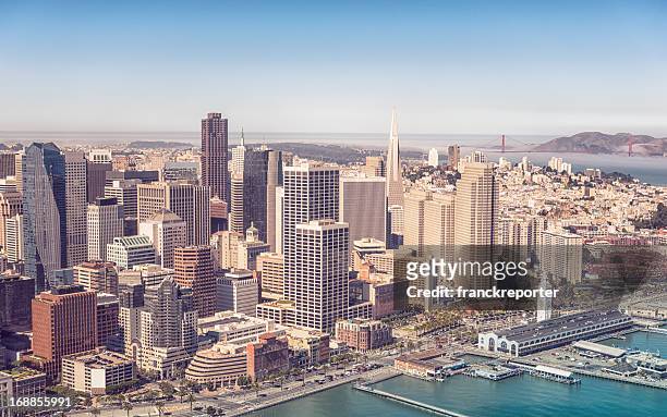 san francisco skyline from the helicopter - san francisco harbor stock pictures, royalty-free photos & images