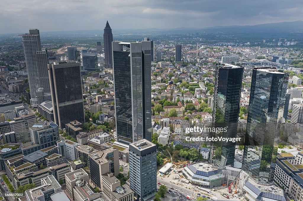 Frankfurt downtown skyscrapers aerial photo