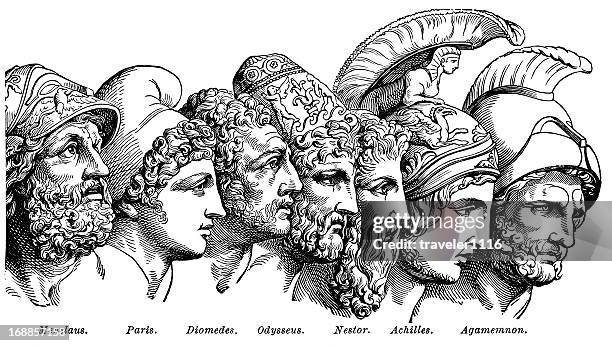 heroes of the trojan war - achilles stock illustrations