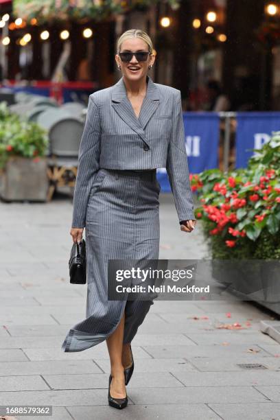 Ashley Roberts leaving Heart Breakfast Radio Studios on September 18, 2023 in London, England.