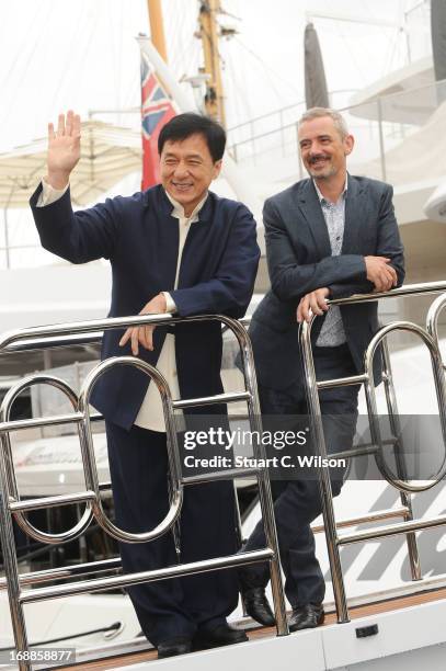 Actor Jackie Chan and director Sam Fell attend the 'Skiptrace' Photocall during the 66th Annual Cannes Film Festival at the Palais des Festivals on...