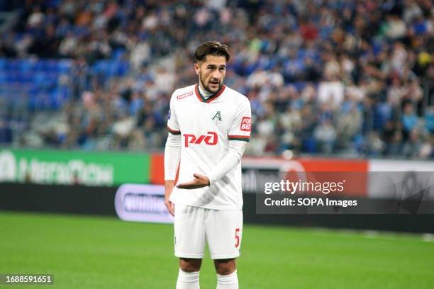 Konstantin Maradishvili of Lokomotiv seen during the Russian Premier League football match between Zenit Saint Petersburg and Lokomotiv Moscow at...