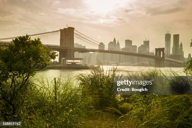 cidade de nova iorque da ponte de brooklyn vista da cidade skyline - brooklyn bridge park imagens e fotografias de stock