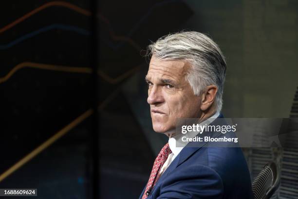 Sergio Ermotti, chief executive officer of UBS Group AG, during a Bloomberg Television interview in Beijing, China, on Monday, Sept. 25, 2023....