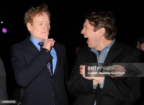Conan O'Brien and Pete Holmes attend the 2013 TNT/TBS Upfront presentation at Hammerstein Ballroom on May 15, 2013 in New York City.