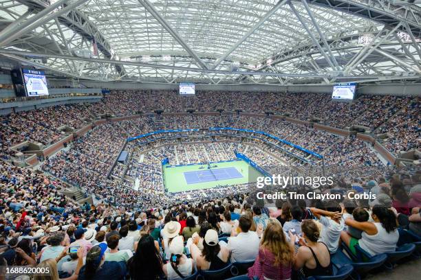September 9: A general view of Coco Gauff of the United States in action against Aryna Sabalenka of Belarus in the Women's Singles Final on a packed...