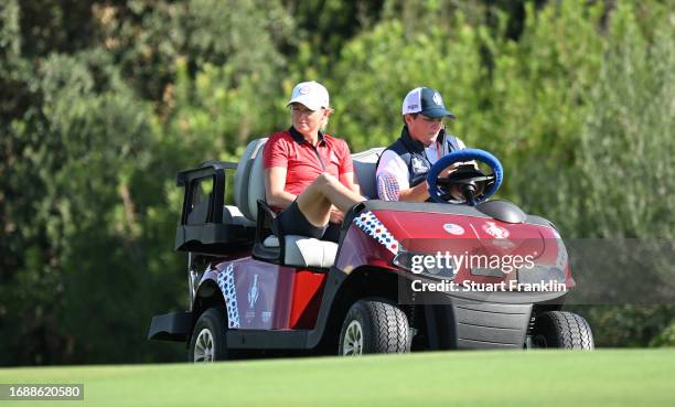 Stacy Lewis, captain of team USA looks on during practice prior to the The Solheim Cup at Finca Cortesin Golf Club on September 18, 2023 in Casares,...