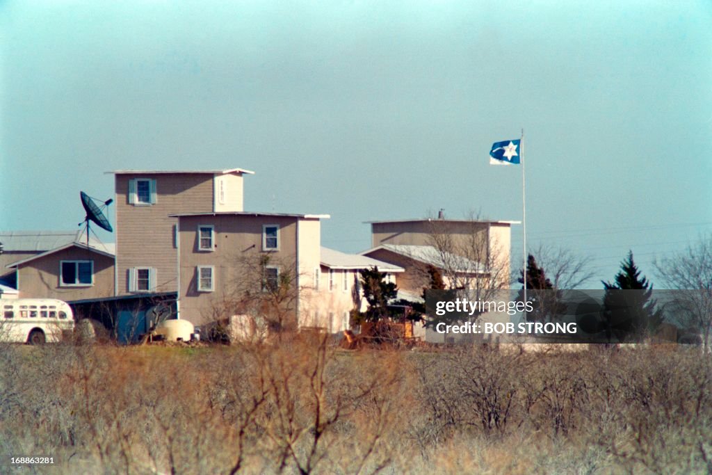 Waco Siege A cult flag flies over the Branch Davidian compound in Waco on March ...