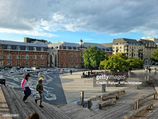 brussels with a skate park - skateboard park stock pictures, royalty-free photos & images