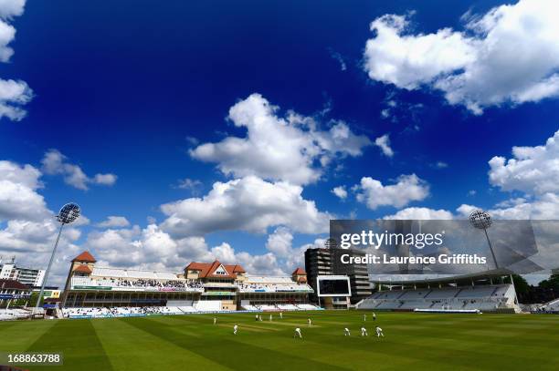 General view of play during day two of the LV County Championship division one match between Nottinghamshire and Surrey at Trent Bridge on May 16,...