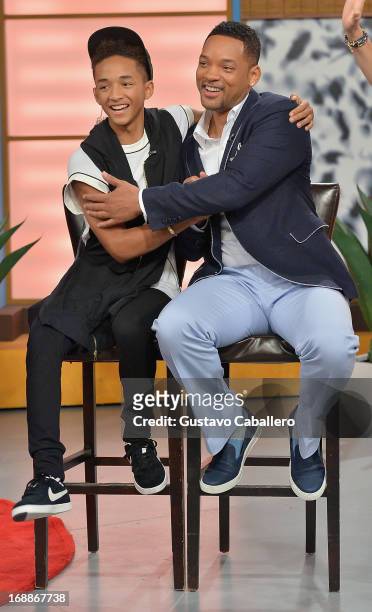 Jaden Smith and Will Smith visit Univisions Despierta America to promote their film "After Earth" at Univision Headquarters on May 16, 2013 in Miami,...