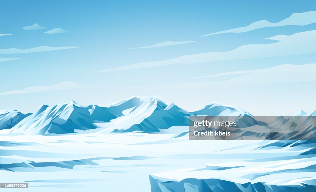 Arctic Landscape With Ice Plains And Glaciers