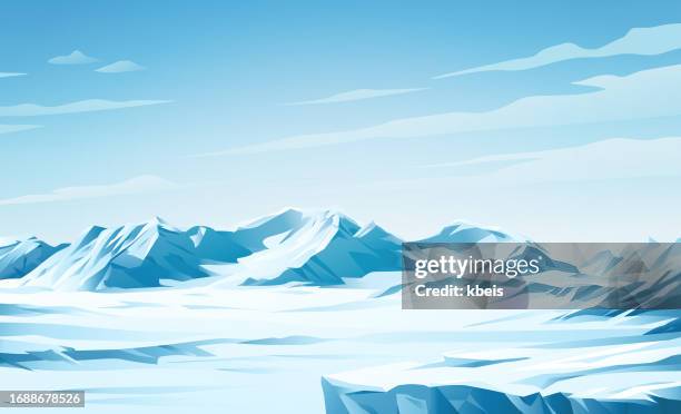 arctic landscape with ice plains and glaciers - polar stock illustrations