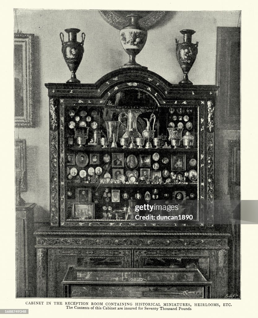 Display cabinet in Gloucester House, Mayfair, home of Prince George, Duke of Cambridge, 1890s