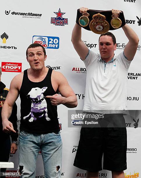 Denis Lebedev of Russia poses during the official weigh-in for his fight against Guillermo Jones of Panama for the WBA cruiserweight title bout at...