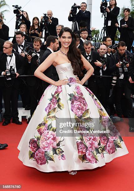 Sonam Kapoor attends the Premiere of 'Jeune & Jolie' at The 66th Annual Cannes Film Festival at Palais des Festivals on May 16, 2013 in Cannes,...