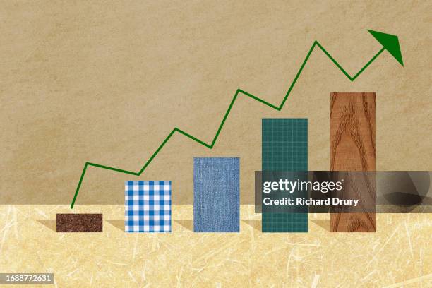 a rising bar graph with a zigzag arrow - venture capital stock pictures, royalty-free photos & images