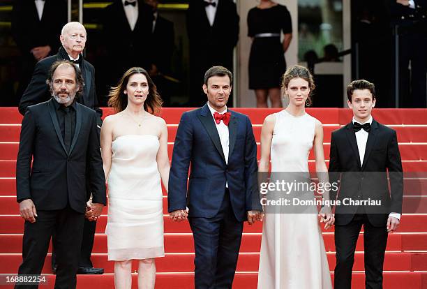 Actors Frederic Pierrot, Geraldine Pailhas, director Francois Ozon, actors Marine Vactha and Fantin Ravat attend the Premiere of 'Jeune & Jolie' at...