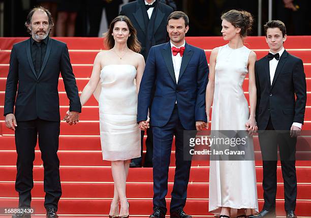 Actors Frederic Pierrot, Geraldine Pailhas, director Francois Ozon, Marine Vacth and Fantin Ravat attend the 'Jeune & Jolie' premiere during The 66th...