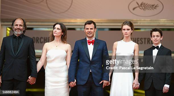 Frederic Pierrot, Geraldine Pailhas, Francois Ozon, Marine Vacth and Fantin Ravat attend the 'Jeune & Jolie' premiere during The 66th Annual Cannes...