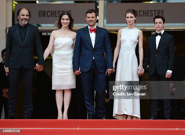 Actors Frederic Pierrot, Geraldine Pailhas, director Francois Ozon, Marine Vacth and Fantin Ravat attend the 'Jeune & Jolie' premiere during The 66th...