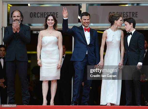 Actors Frederic Pierrot, Geraldine Pailhas, director Francois Ozon, Marine Vacth and Fantin Ravat attend the 'Jeune & Jolie' premiere during The 66th...