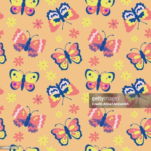vector seamless pattern with colorful butterflies