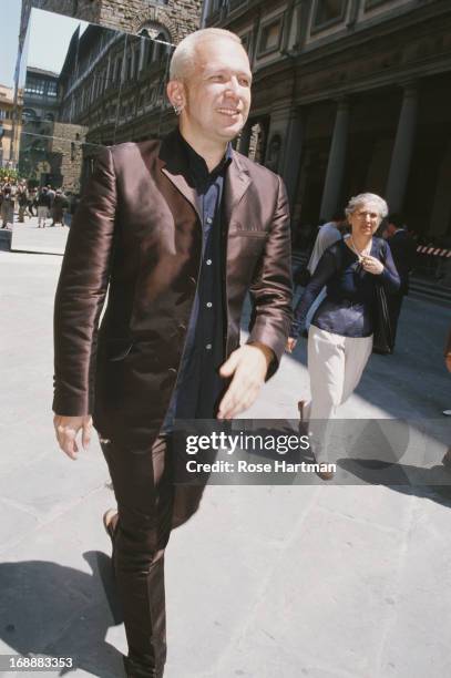 French fashion designer Jean Paul Gaultier in Florence, Italy, 1998. He is there for an exhibition at the Uffizi Gallery.