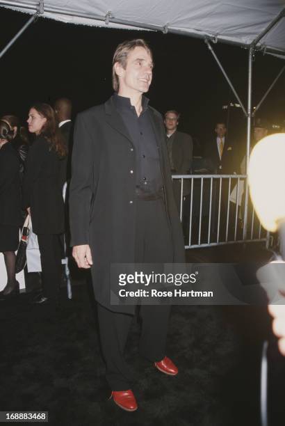 English actor Jeremy Irons attends the opening of the Giorgio Armani exhibition at the Guggenheim Museum in New York City, October 2000.