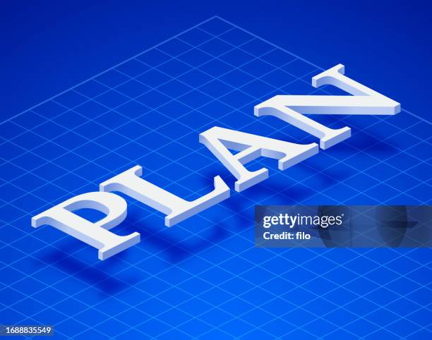 plan planning blueprint design 3d text isometric background - drawing board stock illustrations