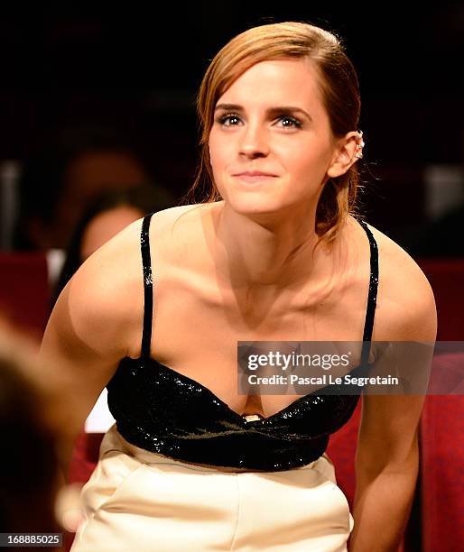 Actress Emma Watson attends 'The Bling Ring' premiere during The 66th Annual Cannes Film Festival at the Palais des Festivals on May 16, 2013 in...