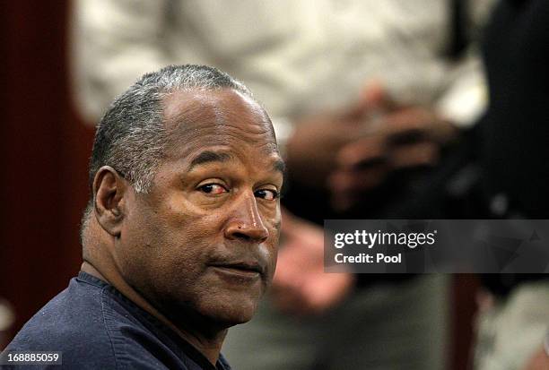 Simpson appears at an evidentiary hearing in Clark County District Court May 16, 2013 in Las Vegas, Nevada. Simpson, who is currently serving a nine...