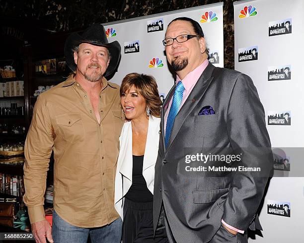 Trace Adkins, Lisa Rinna and Penn Jillette attend the "All Star Celebrity Apprentice" Red Carpet Event at Trump Tower on May 16, 2013 in New York...