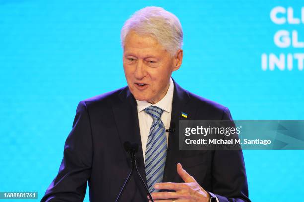 Former President Bill Clinton speaks during the Clinton Global Initiative meeting at the Hilton Midtown on September 18, 2023 in New York City. The...