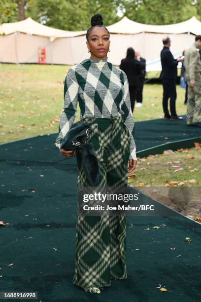 Naomi Ackie attends the Burberry show during London Fashion Week September 2023 at Highbury Fields on September 18, 2023 in London, England.