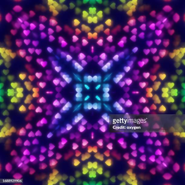 seamless purple blue stars kaleidoscope mosaic pattern background - kaleidoscope heart stock pictures, royalty-free photos & images