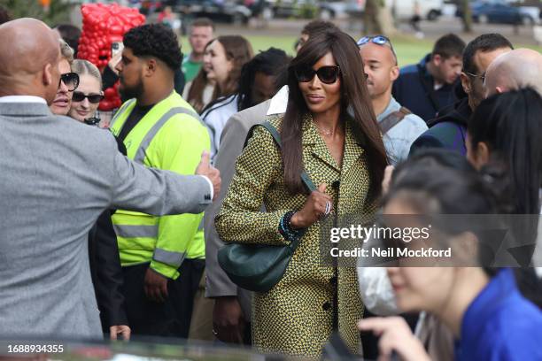 Naomi Campbell attends Burberry s/s24 Collection catwalk show at Highbury Fields during London Fashion Week September 2023 on September 18, 2023 in...