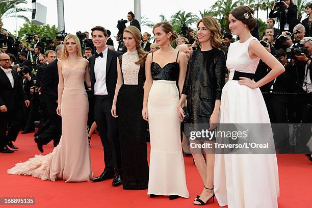 Actress Claire Julien, actor Israel Broussard, actresses Taissa Fariga and Emma Watson, director Sofia Coppola and actress Katie Chang attend 'The...