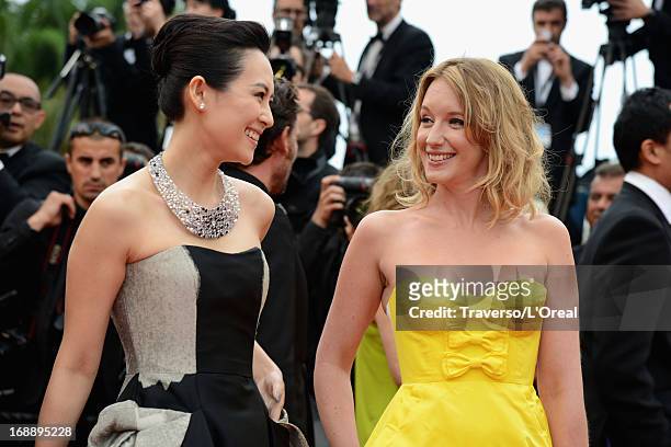 Actress Zhang Ziyi and Jury member Ludivine Sagnier attends 'The Bling Ring' premiere during The 66th Annual Cannes Film Festival at the Palais des...